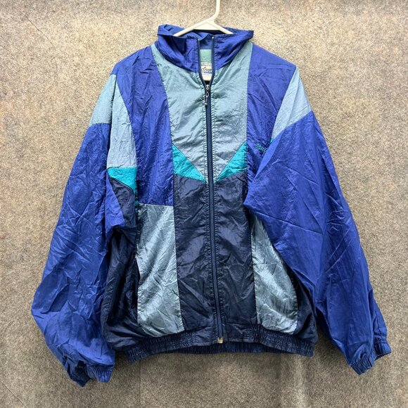 MacGregor Windbreaker Jacket Men Medium Blue Colorblock Nylon Retro 80s Track - Picture 1 of 11